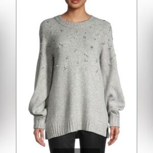 NWT SZ MED KARL LAGERFELD Faux-Pearl & Crystal Embellished Sweater